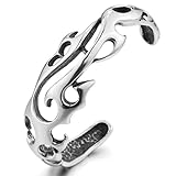 INBLUE Men's Stainless Steel Bracelet Bangle Cuff Silver Tone Hollow Openwork Tribal