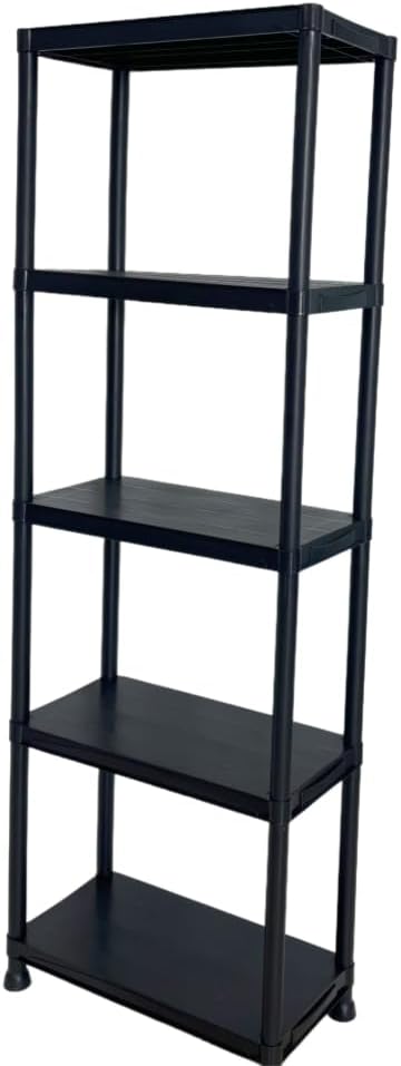 Top Home Solutions 5 Tier 60cm Plastic Shelving Unit Black Heavy Duty