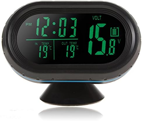 VST Multi-functional 12V Digital Auto Car Thermometer, Car Voltmeter Voltage Meter Tester Detector LCD Monitor Luminous Clock with Freeze Alert