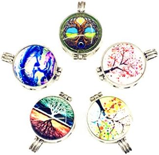 CPone 5pcs Tree of Life Retro Silver Locket Perfume Fragrance Essential Oil Aromatherapy Diffuser Charms Pendant Necklace