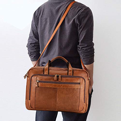 BAIGIO Men's Leather 17" Laptop Business Briefcase Shoulder Tote Bag Portfolio Satchel Lawyers Briefcases for Men (Tan-2) - Thumbnail 6