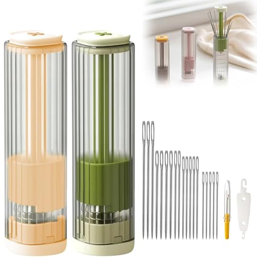 Magnetic Sewing Needle Case with Thread Kit - Multi-Purpose Leather & Fabric Sewing Repair Kit for Beginners, Older Adults | Large-Eye Stitching Needles, DIY Handmade Craft Set (Yellow+Green)