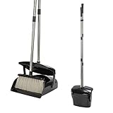 Broom and Dustpan Set - Large Upright Dust pan and 48-inch Long Handled Broom/Broom and Dustpan Comb for Home Office Industry Lobby (Black)