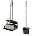 Broom and Dustpan Set - Large Upright Dust pan and 48-inch Long Handled Broom/Broom and Dustpan Comb for Home Office Industry Lobby (Black)