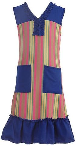 Spoiled Little Mama Plus Size Girls Blue Striped Dress 10.5