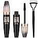 Black Mascara with Folding Eyelash Comb, Long Lasting Waterproof Smudge-Proof, Make Voluminous Eyelashes, Perfect Charming Eye Makeup Kit Black