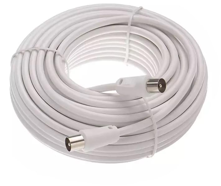 REWARD SALE Cable Coaxial Plug To Plug TV Lead Shielded White Fly Extension Male To Male Coax Wire Connectors Antenna AV Coupler Compatible With TV Freeview Freesat Sky Virgin (10M)