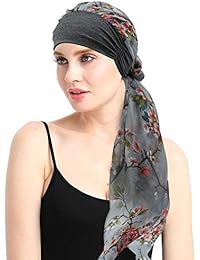 Pre Tied Head Wrap Scarfs Easy Tie Bandana Cotton Bamboo Sleep Cap Medical Gifts for Chemotherapy Women Gray Pink
