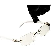 Street Knitted Retro Vintage White Wood Arm Trendy Style Designer Rimless Clear Lens Men’s Women Rectangular Gold Frame Unisex Square Frameless Clear Tint Rectangle Hip Hop Buffs Eye Glasses