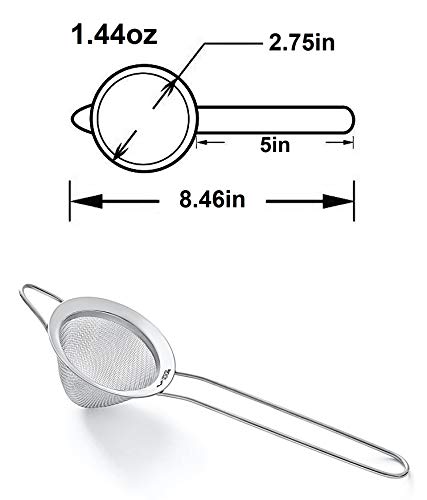 Tea and Cocktail Strainer - Premium 304 Stainless Steel (18/8), 2.75" Conical Fine Mesh Strainer - Tea and Bar Strainer, by Proto Future (Silver) - Thumbnail 2
