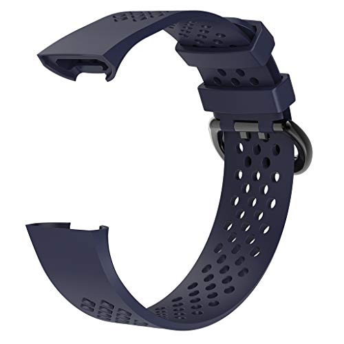 MoreToys Compatible Fitbit Charge 3 Band, Silicone Replacement Accessory Sport Wristband Watch Strap Bracelet for Fitbit Charge 3 Fitness Tracker (Large, Navy) - Thumbnail 2