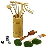 BangBangDa Mini Zen Garden Rake Tool - Tabletop Meditation Rock Sand Garden Kits with Moss Rakes Brusher Spoon Figurines Holder