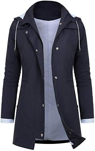 Rain Jackets Women Lightweight Raincoat Striped Lined Waterproof Windbreaker Active Outdoor Hooded Trench Coats