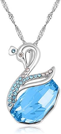 Fashion Jewelry Memory Jewelry Pendant Necklace Blue Ocean Crystal Pendant Costume Necklace for Women Girls Swan Lake Gold-Plated Pendant Necklace for WOmen with Crystal