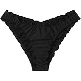 Milumia Women's Bikini Bottoms Solid Ruched Lettuce Trim Swim Bottom Swimwear