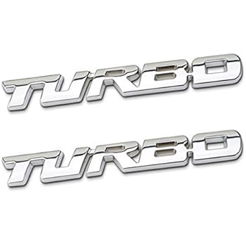 TK-KLZ 2Pcs 3D Metal TURBO Premium Car Side Fender Rear Trunk Emblem Badge Decals for JEEP BMW Dodge Mercedes Benz Chrysler Toyota Honda Nissan Kia VW Chevrolet Ford (Silver)