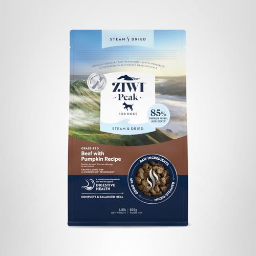ZIWI PEAK STEAM & DRIED DOG FOOD – GRASS-FED BEEF W/PUMPKIN – HIGH PROTEIN, LOW CARB, ALL BREEDS & LIFESTAGES, FOR DIGESTIVE HEALTH (28.8OZ)