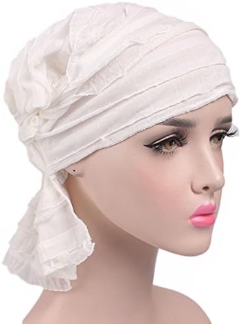 Sainfee Solid Colors Chemo Cancer Turban Cap Women Muslim Headwrap (White)