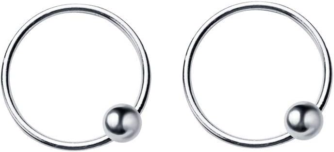 20G Sterling Silver Ball Bead Sleeper Small Hoop Earrings Tragus Cartilage Nose Rings Septum Piercing Huggie Hoops (12mm)