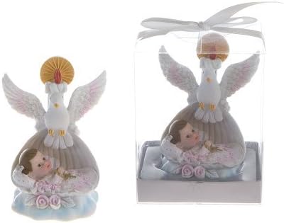 Lunaura Religious Keepsake - Set of 12 Girl Baby Laying in Basket with Dove and Candle Favors - Pink by Lunaura