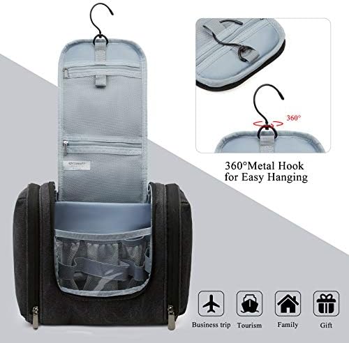 Toiletry Bag, BAGSMART Canvas Travel Toiletry Organizer with hanging hook, Water-resistant Cosmetic Makeup Bag Travel Organizer for Shampoo, Full Sized Container, Toiletries, Black 3 Toiletry Bag, BAGSMART Canvas Travel Toiletry Organizer with hanging hook, Water-resistant Cosmetic Makeup Bag Travel Organizer for Shampoo, Full Sized Container, Toiletries, Black