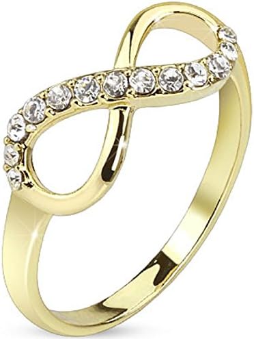 Pave Gemmed Infinite Ring. Brass with 14Kt Gold Plated Infinity Knot CZ Ring Size 8