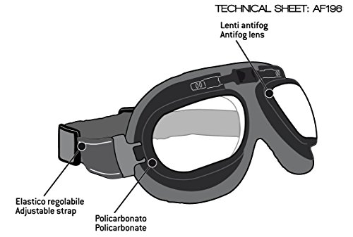 Vintage Motorcycle Goggles in Black Leather and Orange Stitching with Anticrash Lenses By Bertoni Italy - AF196B - Motorbike Aviator Goggles