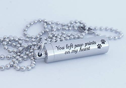 Pet Loss Gift Memorial Necklace Urn for Ashes or Hair Sample Sympathy Cremation Keepsake Dog Paws