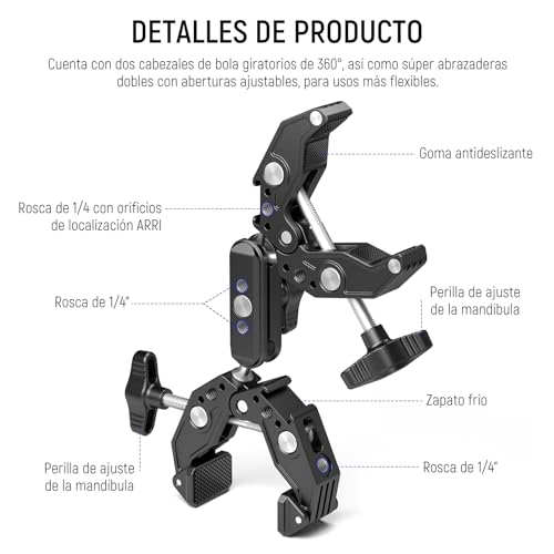 NEEWER Super Clamp with Magic Arm, Double Clamp Mount, Cleaning Cloth, Camera Bars, Desk Mount, Light Tripod, Reflector, Cross Bar, Motorcycle, Accessories