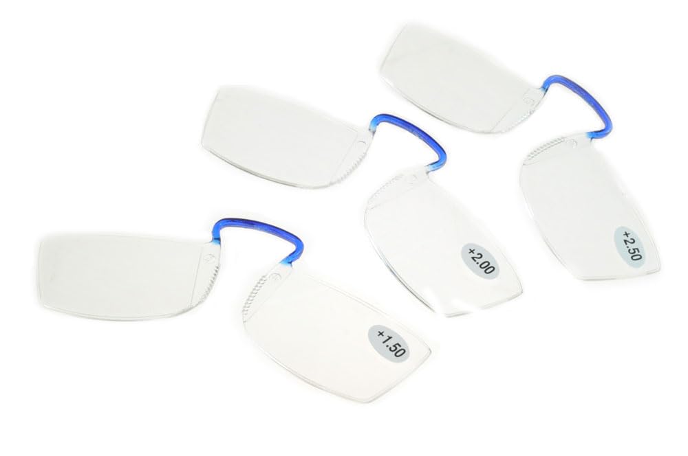ClipFlipz Pince-Nez Reading Glasses Rimless Nose Reader Clip Mini Credit Card Magnifier 3 Pack +2.00, Clear, (Pack of 3)