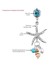 BodyJ4You - Piercing para ombligo de acero náutico con forma de concha de flor, 0.49 oz, para mujer