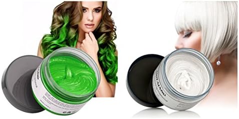 Vakker Hair Wax Color Styling Cream Mud Kit, Natural Hairstyle Dye Pomade, Party Cosplay, 2 Colors Value Pack White and Green