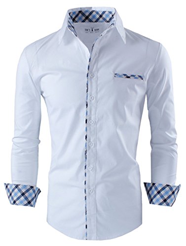 Tom's Ware Mens Premium Casual Inner Contrast Dress Shirt TWNMS310S-1-WHITE-M