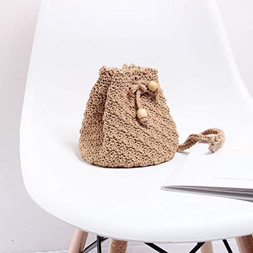 VOANZO Hand-Woven Small-Capacity Female Bag with Knitted Cotton Thread Mouth, Sweet and Cute Girl Messenger Bucket Bag(Brown) - Image 4