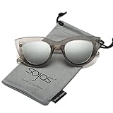 SojoS Retro Vintage Cateye Sunglasses for Women Plastic Frame Mirrored Lens SJ2939 With Transparent Grey Frame/Silver Mirrored Lens