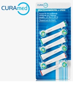 6 Ersatz-Zahnbürsten - passend für Akku-Schall-Zahnbürste Curamed