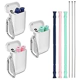 3pcs Longzon Reusable Collapsible Silicone Straws, Foldable Portable Drinking Straws with Carrying Case and Cleaning Brushes, BPA free, FDA Certified - Blue, Green & Pink
