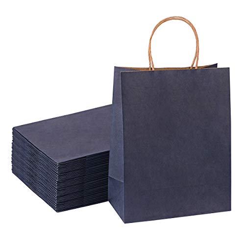 Sdootjewelry Navy Gift Bags, 50 Pcs Kraft Paper Gift Bags with Handles, 8.3 x 4.3 x 10.6" Matte Tote Paper Bags, Shopping Bags, Kraft Bags, Retail Bags, Party Bags