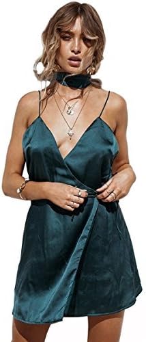 Enbeautter Loose Women Silk Beach Dress Deep-V Neck Dress Flow by (S)