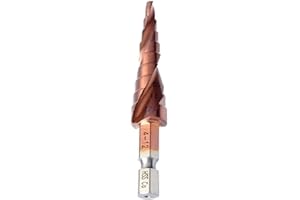 Meichoon Step Drill Bit 4-12mm Spiral Flute, HSS M35 Cobalt Multi-Hole 9 Steps Sizes Hex Shank Counterbore Drilling Cutting E