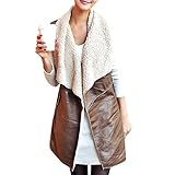 HighFS Women Outerwear Faux Fur Vest Long Gilet Jacket Brown