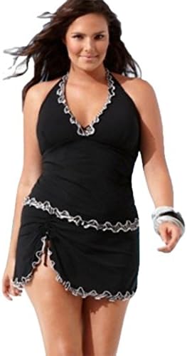 Swimwear Set Women,Rian Plus Size Women Bikini Push-up One-piece Swim Dress Swimsuit Solid Lace Tankini (Black, XL)