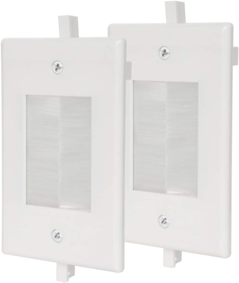 Wi4You Brush Wall Plate Built-in 1 Gang Low Voltage Mounting Bracket Large-Cut Cable Wall Plate Pass Through for Low Voltage Cables of Audio Video HDMI HDTV Home Theater White 2 Pack Cable Hider