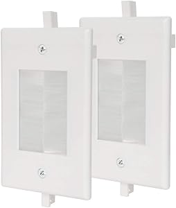 Wi4You Brush Wall Plate Built-in 1 Gang Low Voltage Mounting Bracket Large-Cut Cable Wall Plate Pass Through for Low Voltage Cables of Audio Video HDMI HDTV Home Theater White 2 Pack Cable Hider