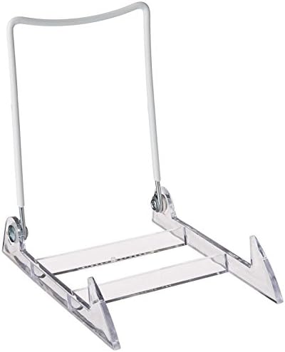 GIBSON HOLDERSLarge Acrylic Plate Stand Clear BaseWhite Wire, Pack of 2