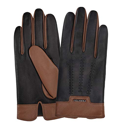 FIORETTO Winter Mens Italian Leather Driving Gloves Touchscreen Cashmere Wool Lined Brown 10