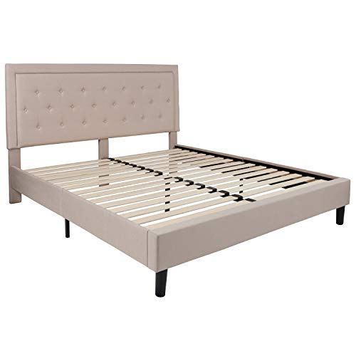 Flash Furniture Roxbury King Size Tufted Upholstered Platform Bed In Beige Fabric