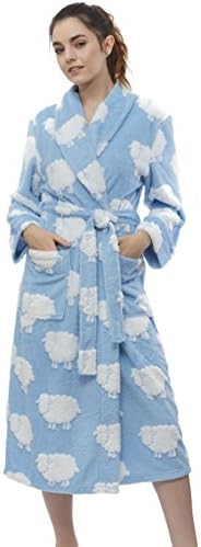 Cozy and Curious Vintage Faux Chenille Robe With Sheep Print (Blue Sheep, Large)