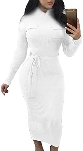 Monzocha Winter Tight Long Sleeve Dresses for Women Sexy Club Dress White M