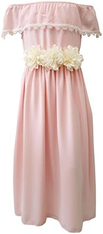 Big Girls Pink Off-Shoulder Overlay Lace Trim Rosette Accented Dress 16